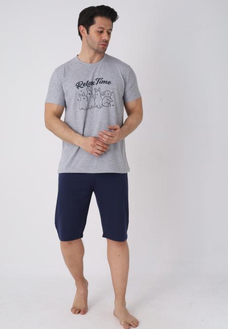 Pijama barbat cu maneca scurta si pantaloni 3/4, culoare gri, Engros